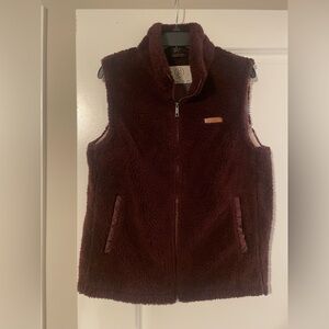 Red Quilted Puffer Vest with High Collar